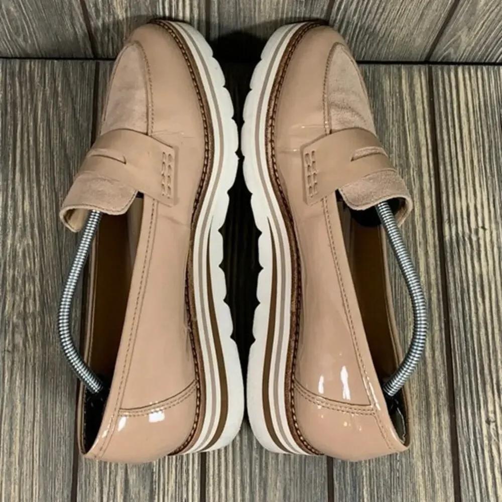 Antonio Melani‎ Bradlie Women Patent Leather Suede Loafer Slip On Beige Sz 9